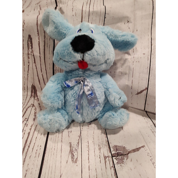 10" VINTAGE CUDDLE WIT BABY BLUE PUPPY DOG W/ BOW STUFFED ANIMAL PLUSH TOY - Picture 1 of 6